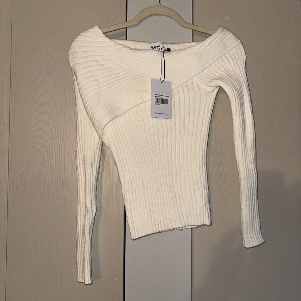 Princess Polly White Off-the-Shoulder Ribbed Sweater